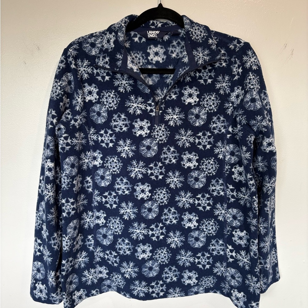 Lands' End Navy Snowflake Fleece